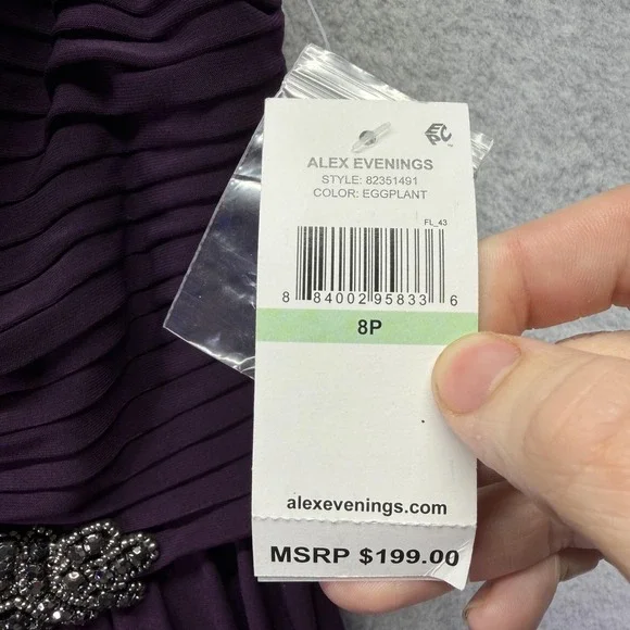 Alex Evenings Dress Womens 8P Purple Beaded Cowl Neck Formal Gown New 82351491 - Picture 2 of 9